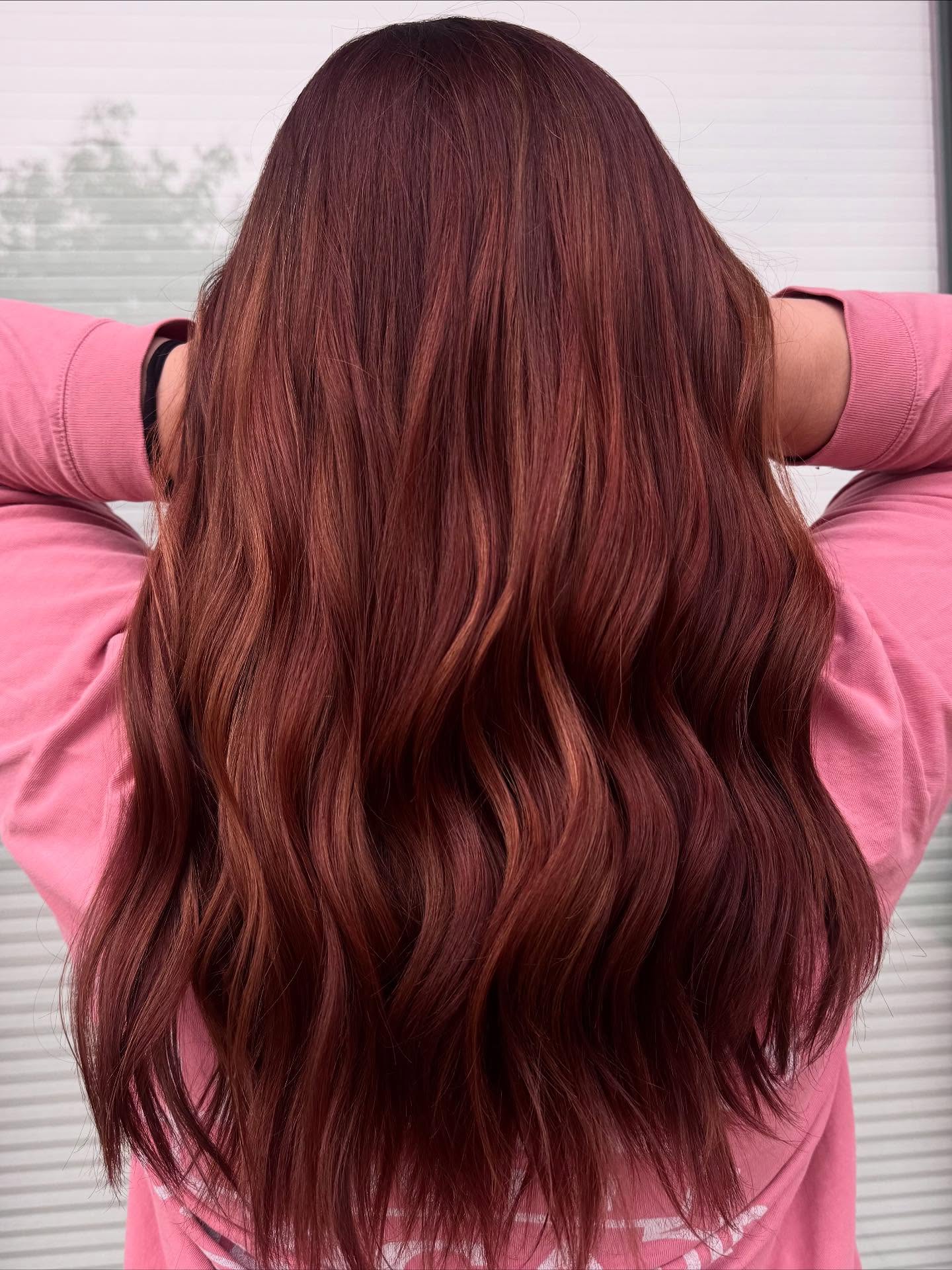 Radiant Red Copper Balayage with Subtle Waves