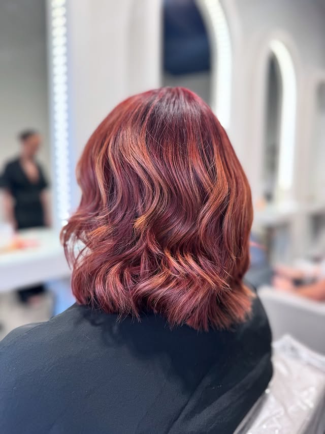 Trendy Red Copper Balayage with Subtle Beachy Texture