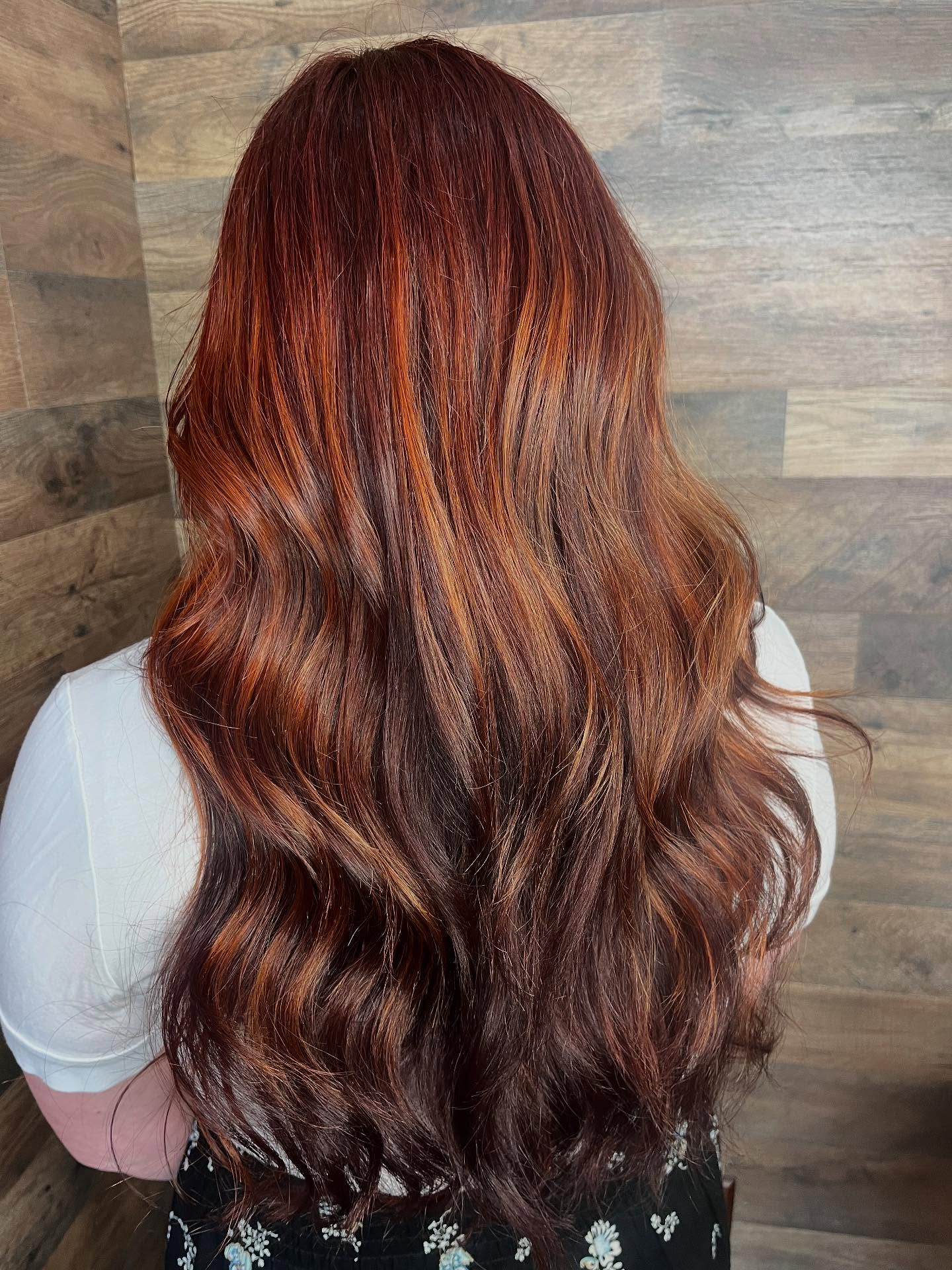 Warm Red Copper Balayage with Soft Beach Waves
