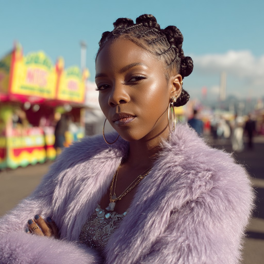 Bold Bantu Knots with Intricate Cornrows