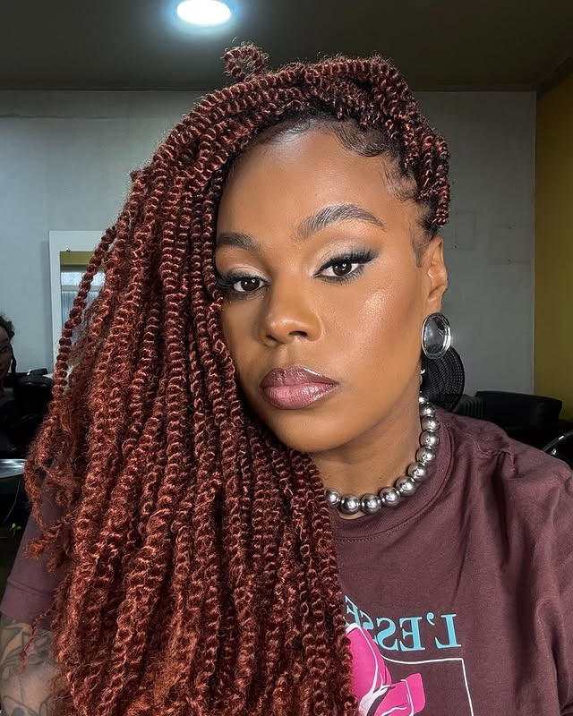 Bold Copper Twisted Braids with Side Part
