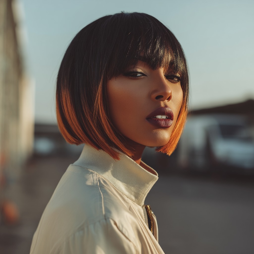 Bold Ombre Bob with Fringe