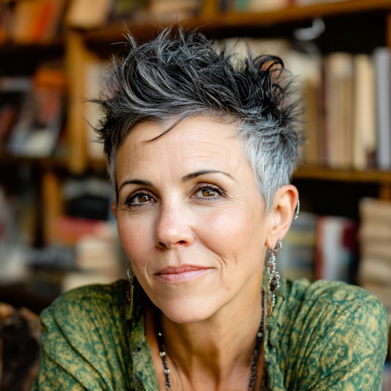 Chic Textured Gray Pixie with Playful Layers