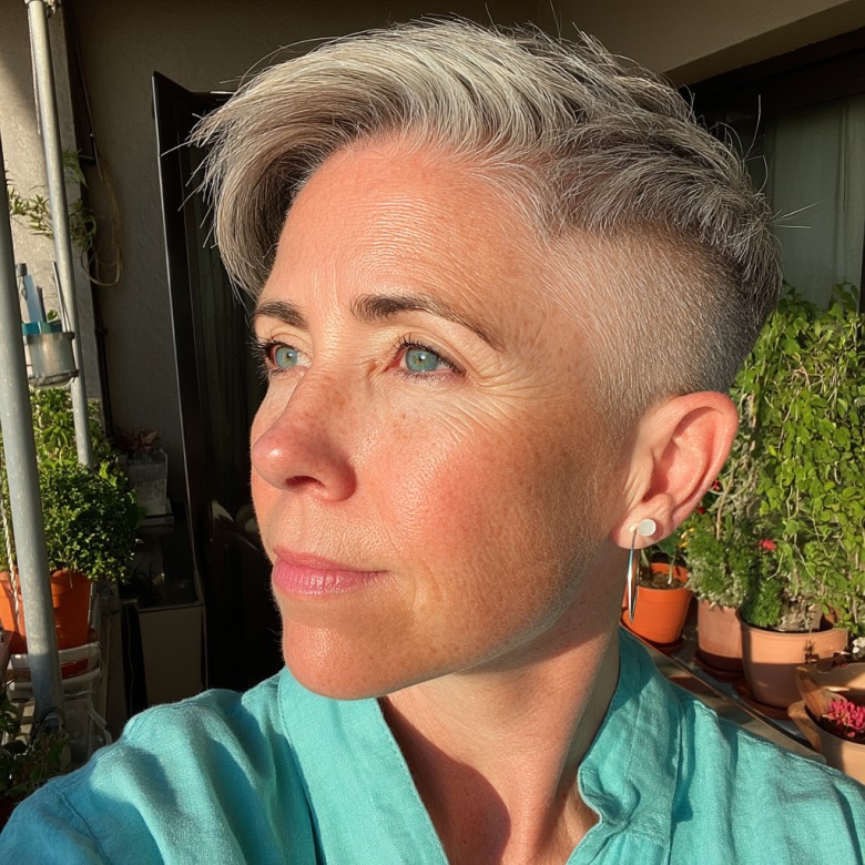 Contemporary Short Gray Pixie with Tapered Sides