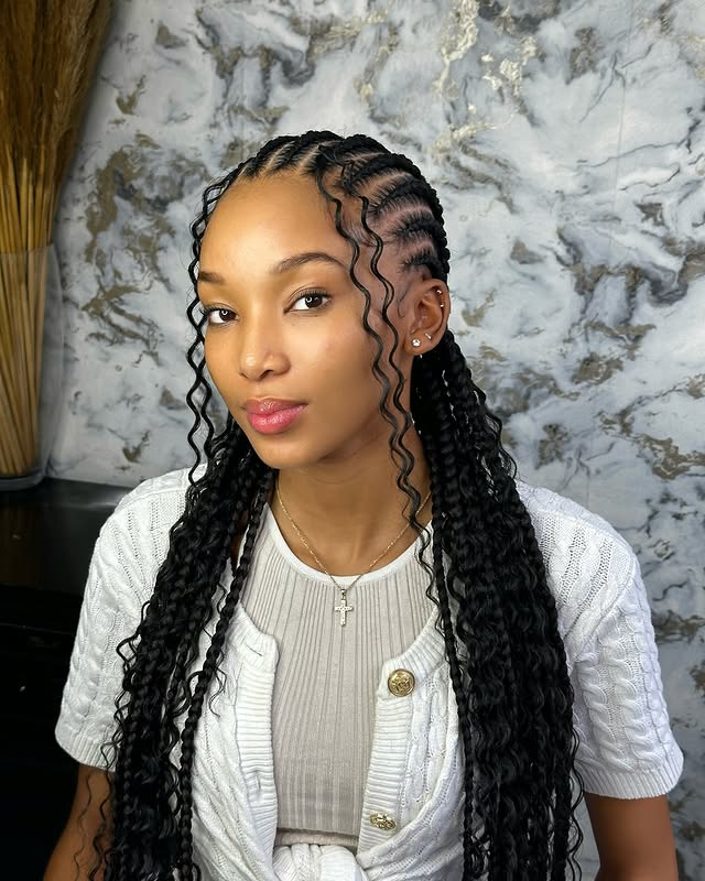 Elegant Box Braids with Loose Curls