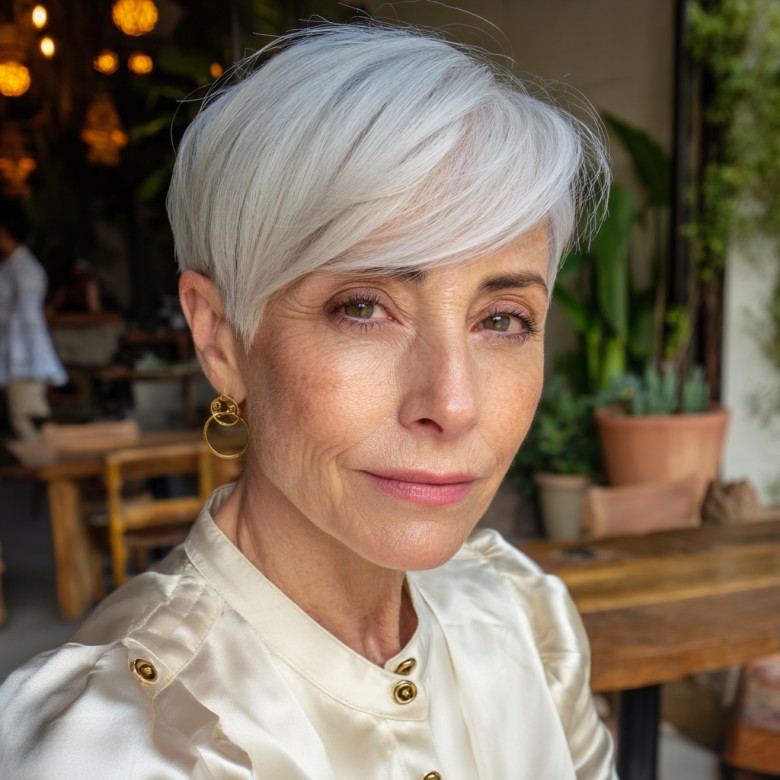 Modern Silver Asymmetrical Pixie Cut
