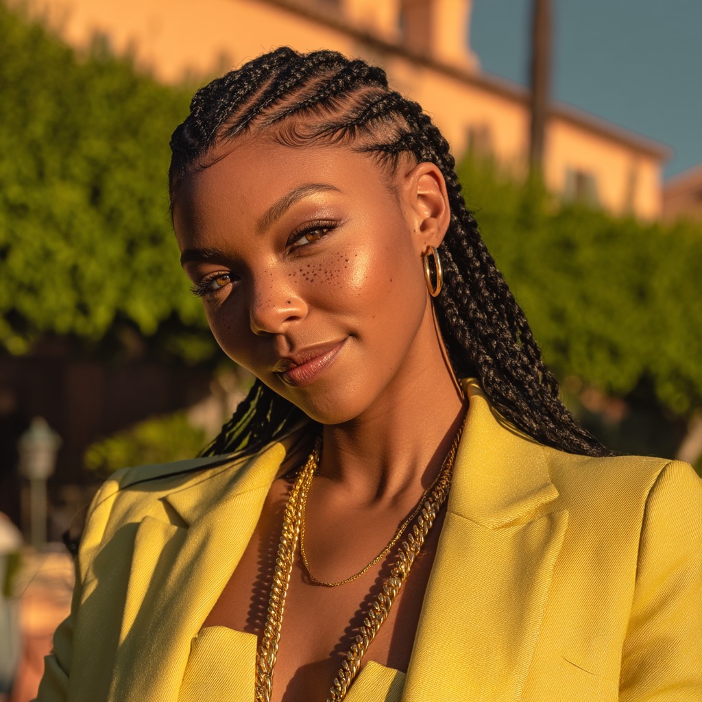 Sleek Medium-Length Box Braids with Edgy Parting