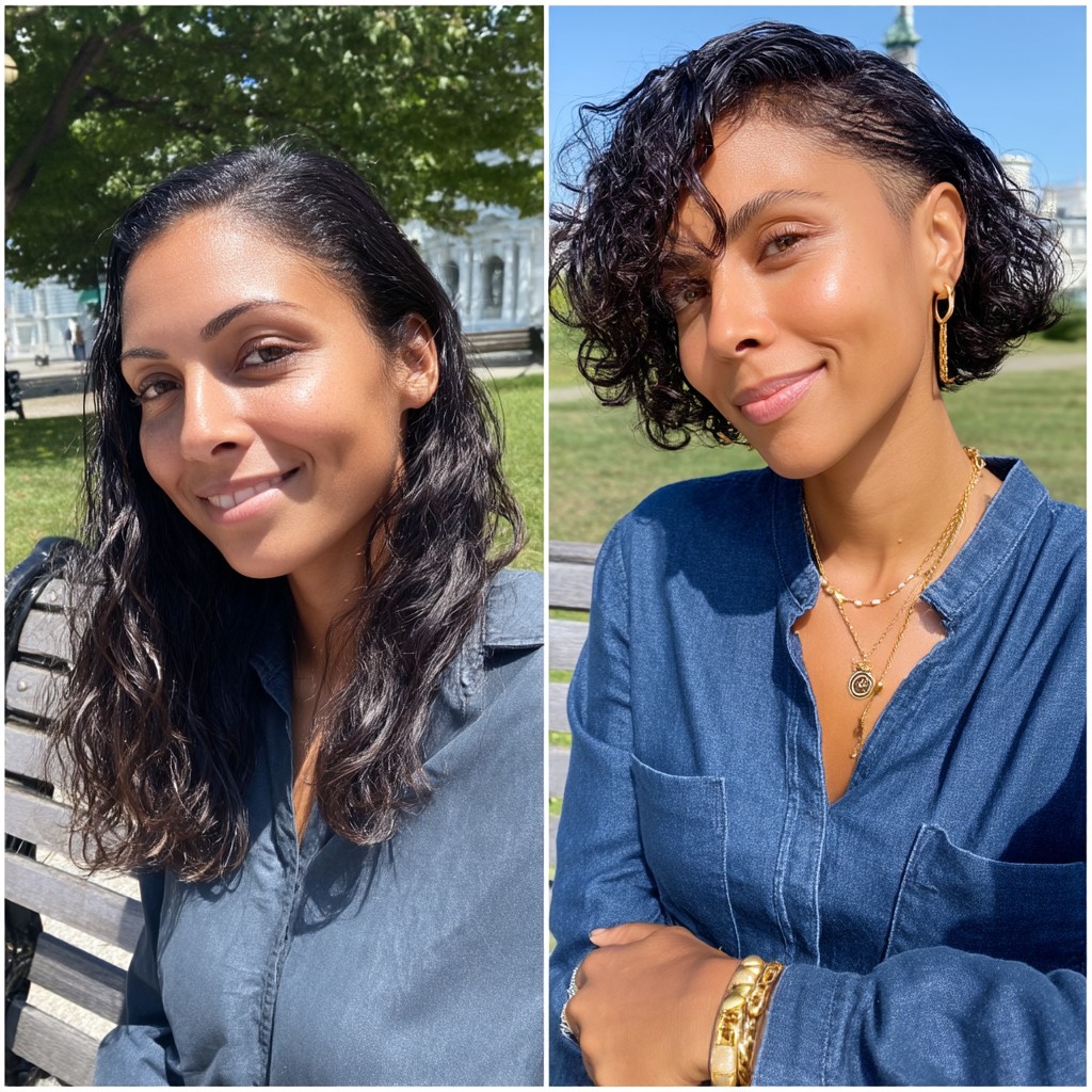 Stylish Curly Bob with Side Shaved Detail