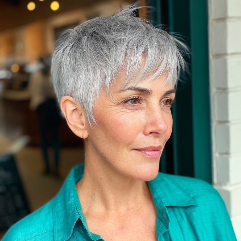 Stylish Silver Pixie with Wispy Texture