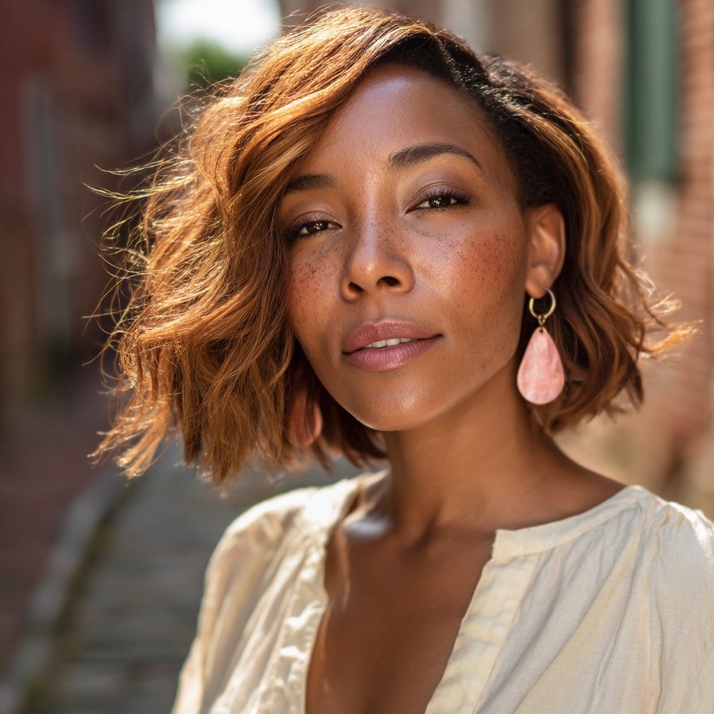 Stylish Textured Bob with Warm Highlights