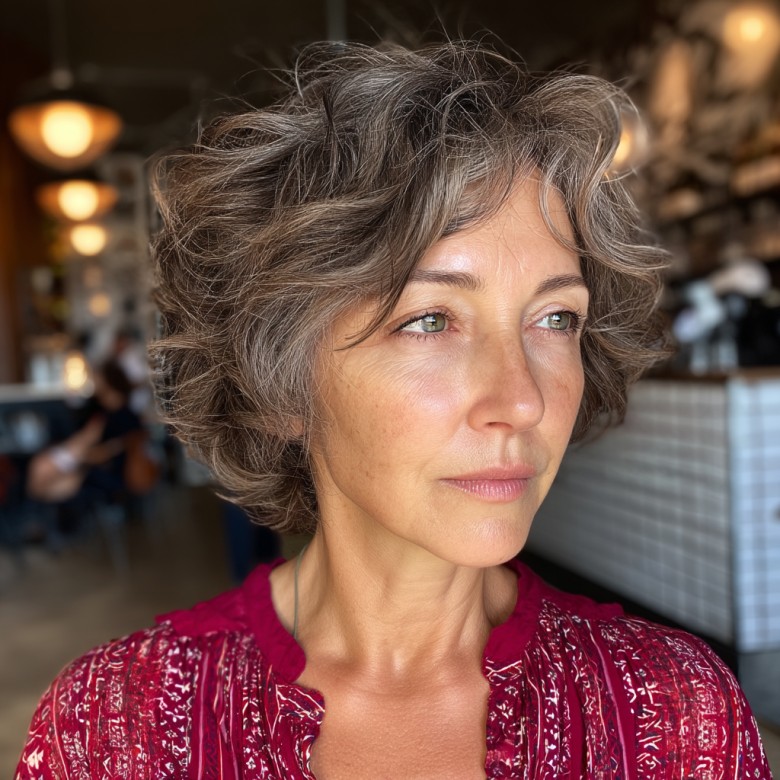 Textured Gray Pixie with Soft Curl and Volume