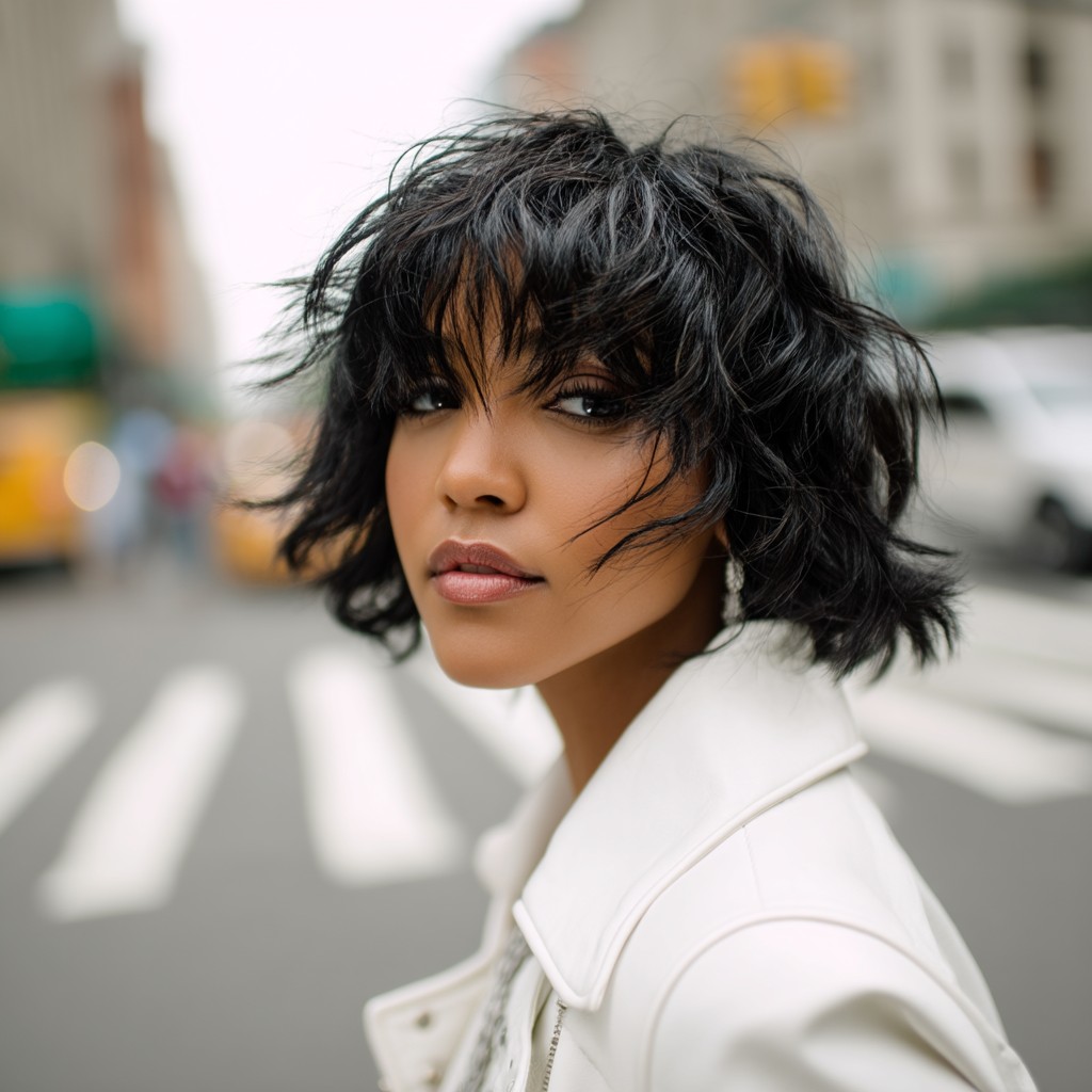 Textured Short Bob with Wispy Bangs