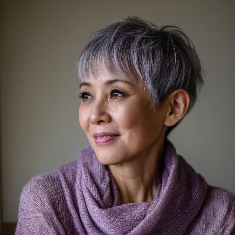 Textured Silver Pixie Cut with Soft Layers