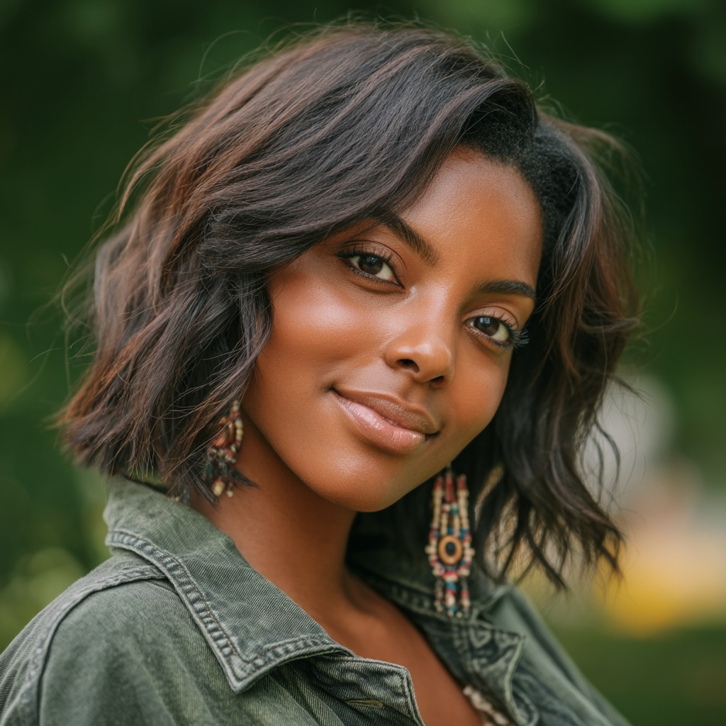 Textured Wavy Bob with Face-Framing Layers