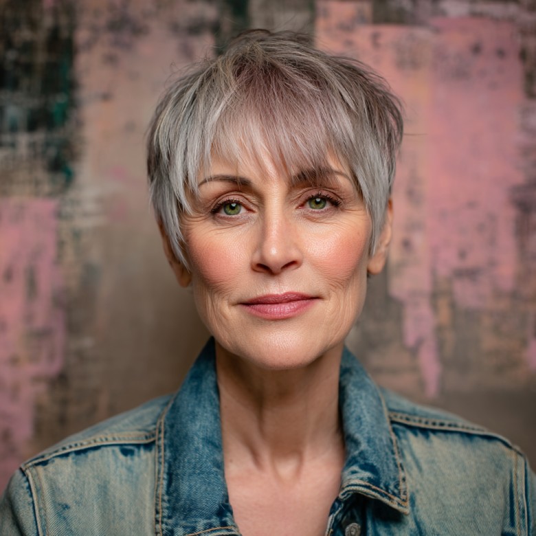 Trendy Silver Pixie Cut with Textured Layers