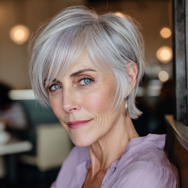 Trendy Textured Gray Pixie with Side-Swept Bangs