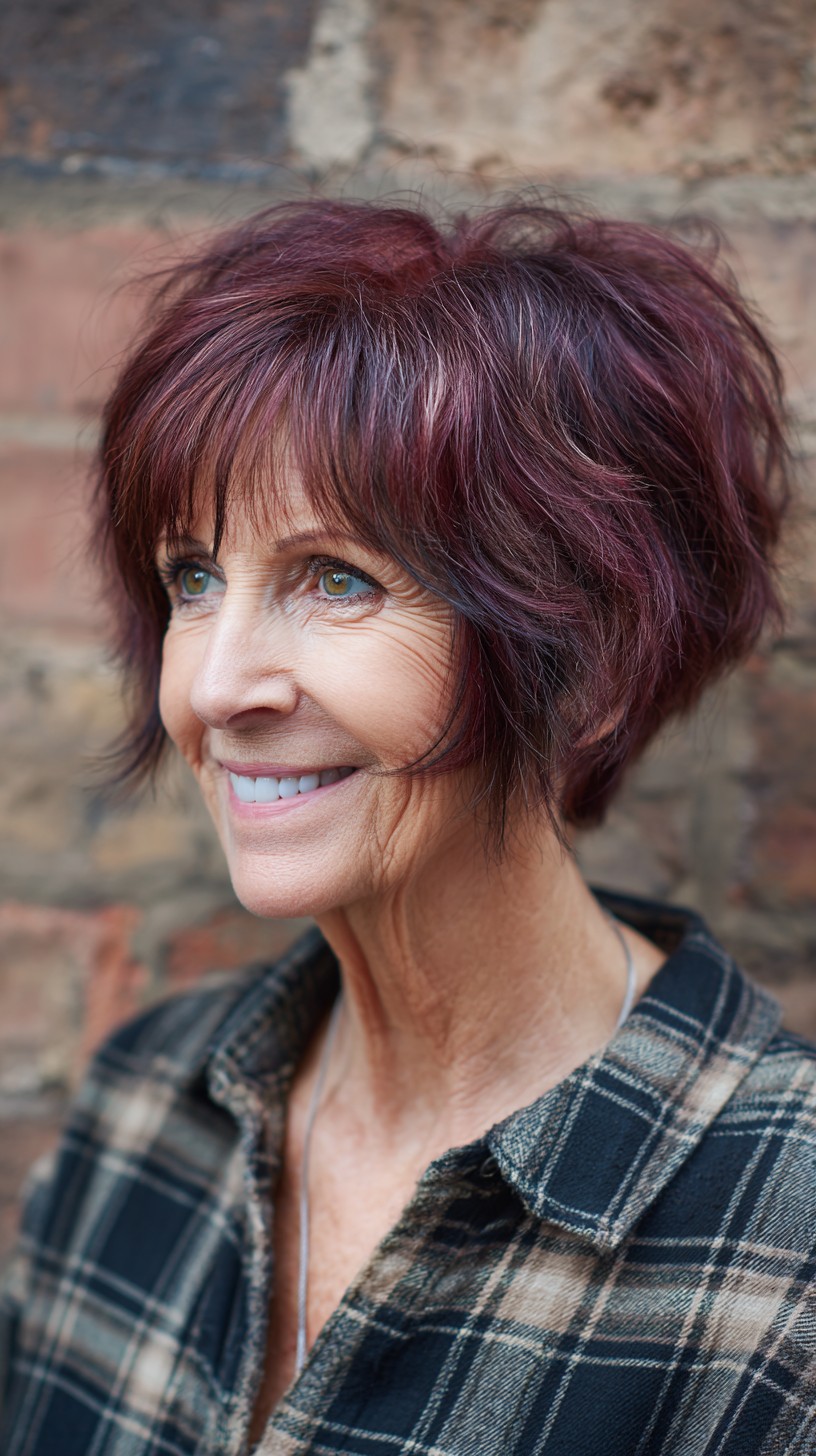 Textured Burgundy Razor Cut with Volume