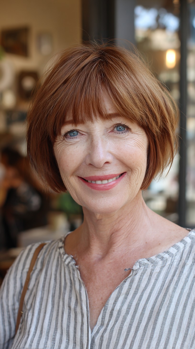 Textured Copper Bob with Soft Bangs