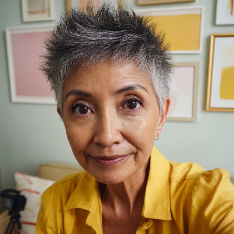 Textured Spiky Pixie with Soft Silver Highlights