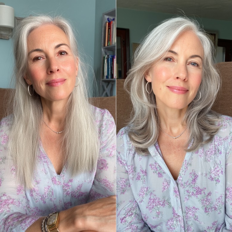 Beautifully Layered Silver Tresses with Soft Movement
