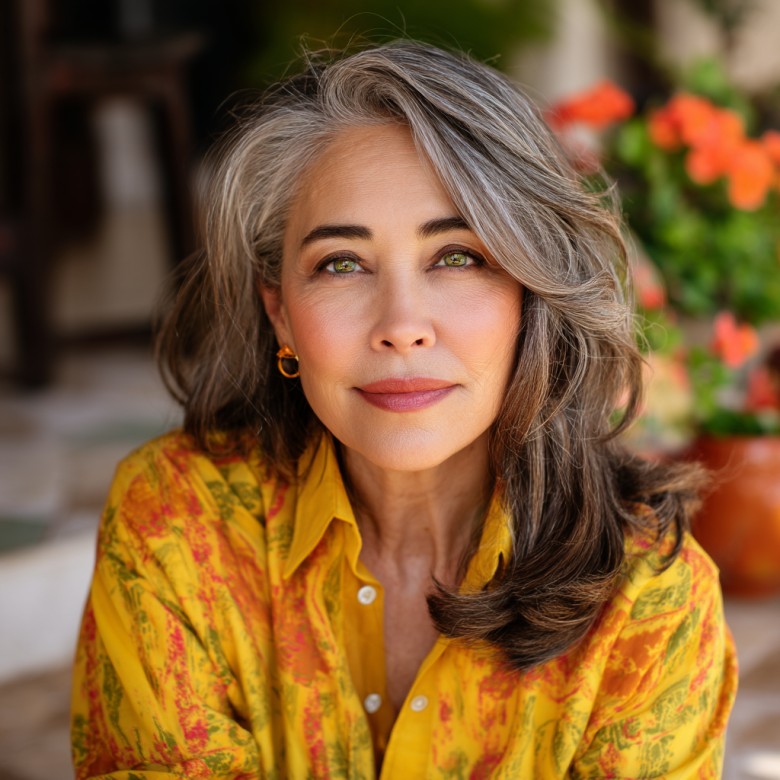 Chic Medium-Length Silver Layers with Soft Movement