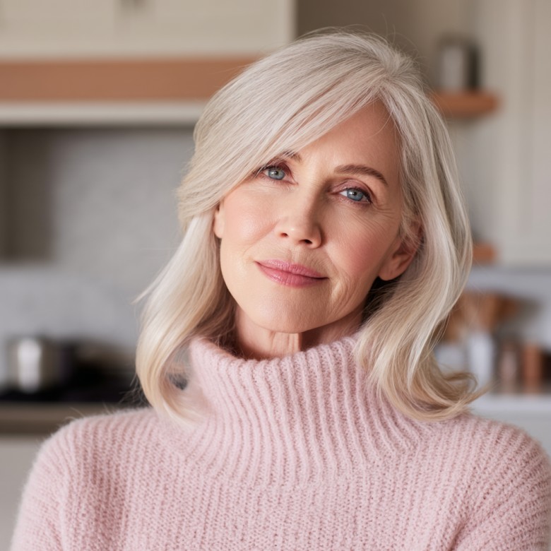 Elegant Medium-Length Silver Waves with Soft Layers