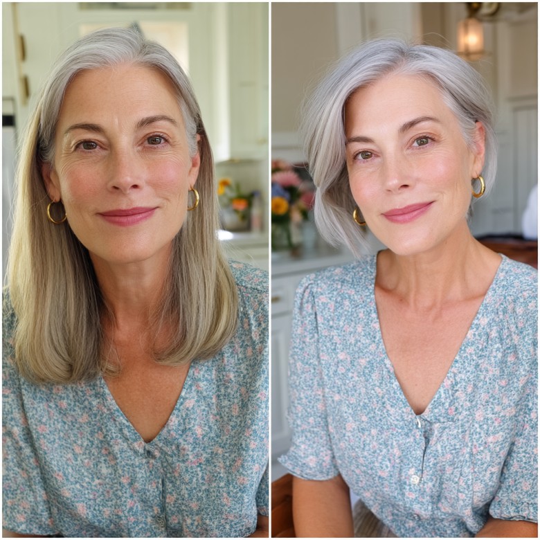 Stylish Soft Grey Lob with Subtle Layers