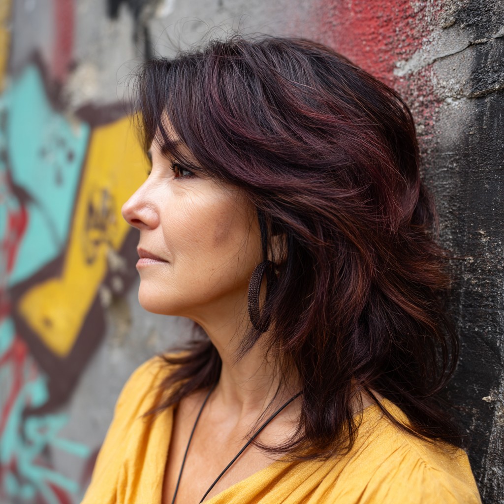 Chic Fluffy Layered Hairstyle with Rich Undertones