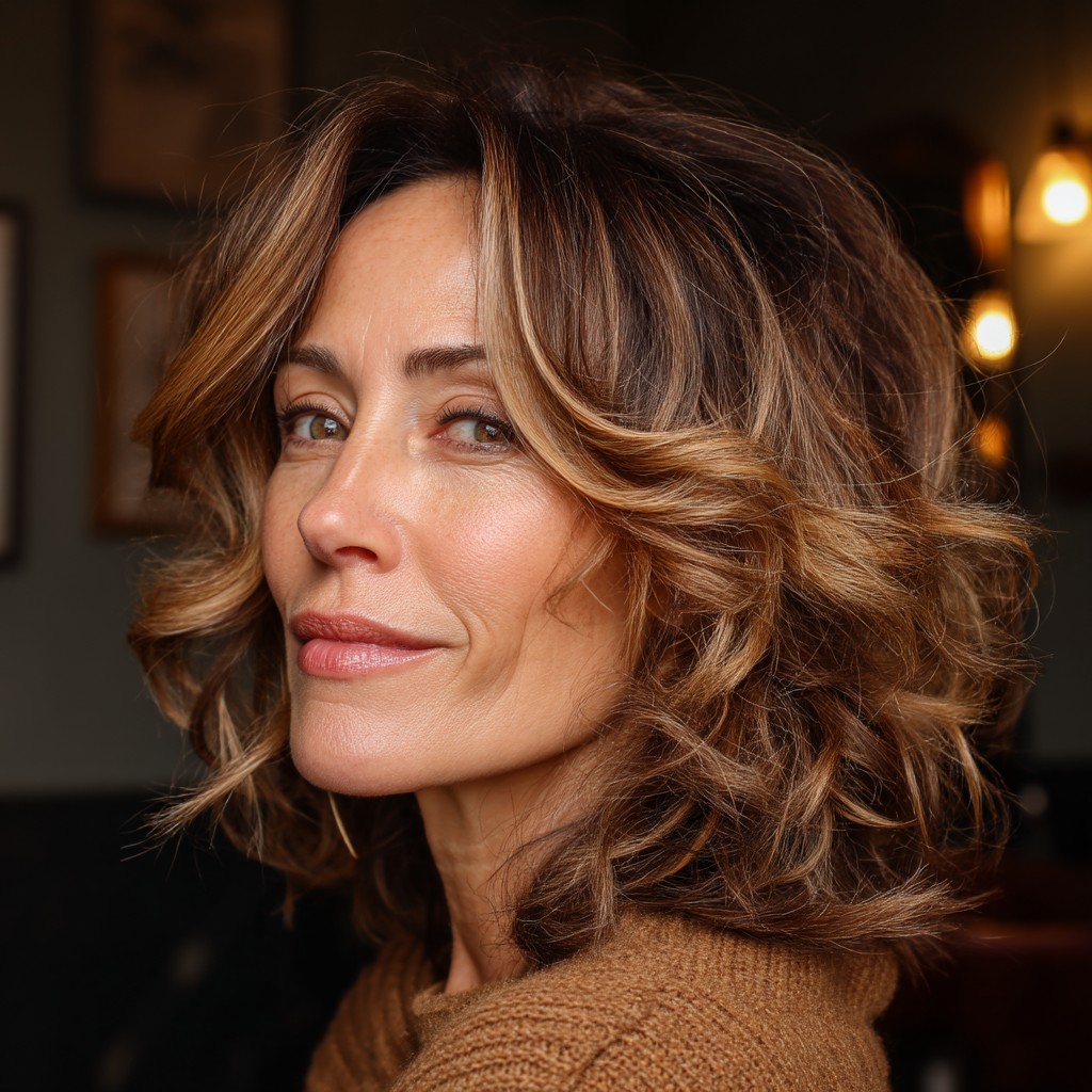 chic layered shoulder length hair with soft waves
