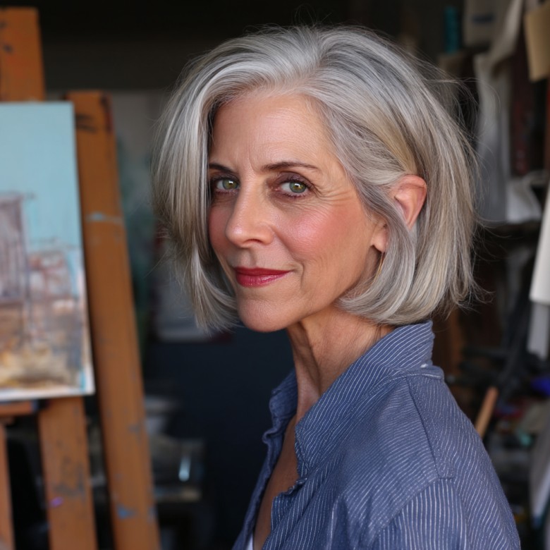 Chic Silver Layered Bob with Subtle Movement