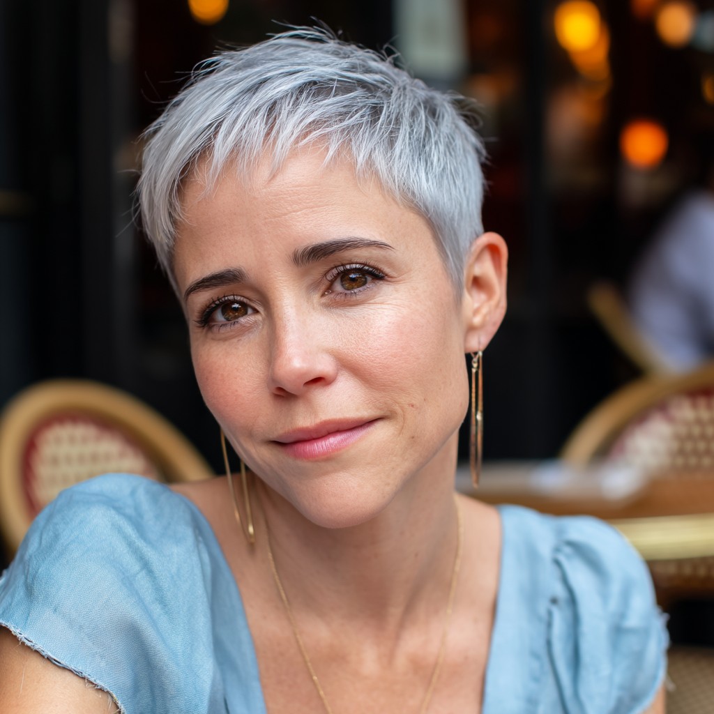 Chic Textured Silver Pixie Cut