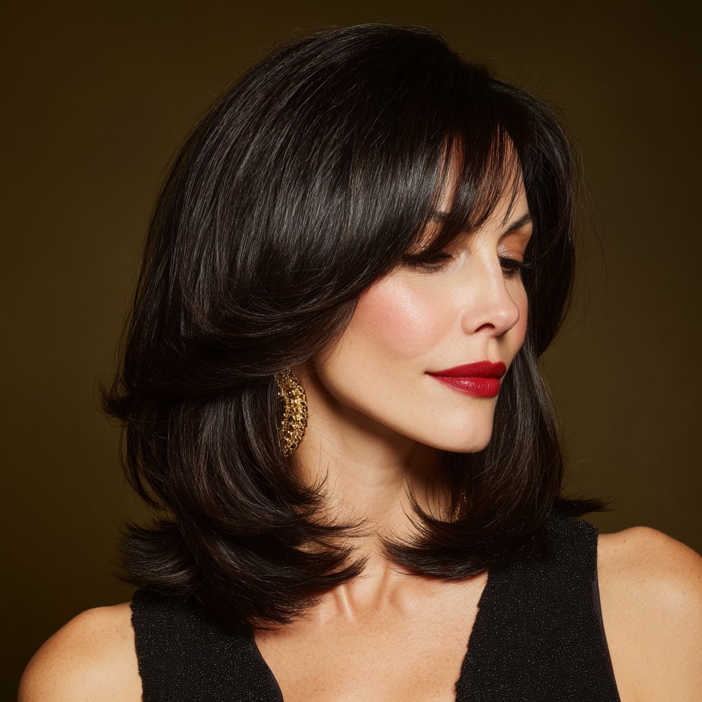 Elegant Layered Shoulder-Length Hair with Flattering Face-Framing Layers