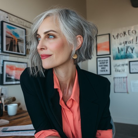 Elegant Silver Layered Bob with Soft Waves