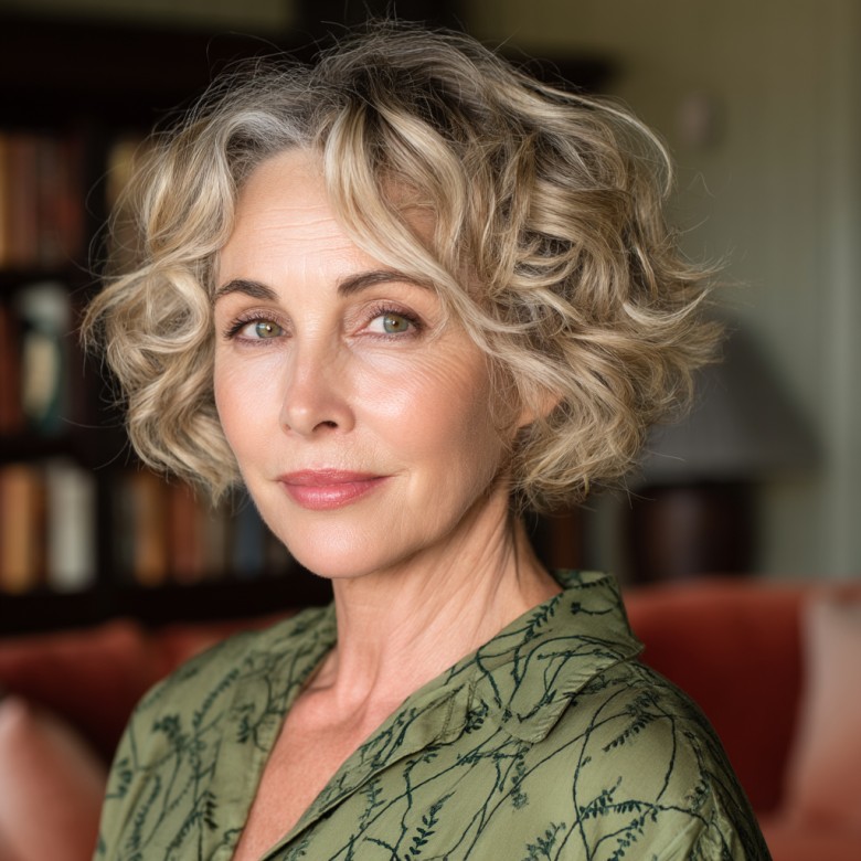 Modern Curly Layered Bob for Women Over 50