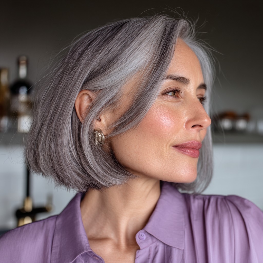 Modern Silver Blunt Bob with Subtle Texture