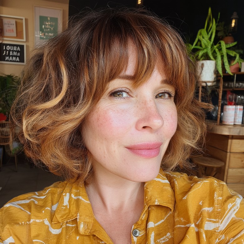 Textured Curly Bob with Subtle Highlights