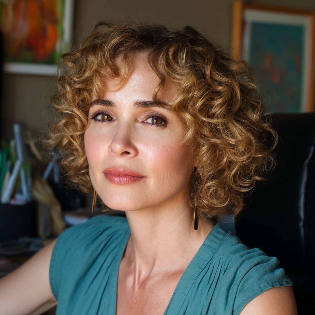 Textured Curly Lob with Soft Layers