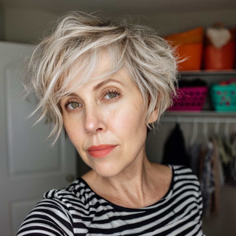 Textured Platinum Pixie Bob for Women Over 50