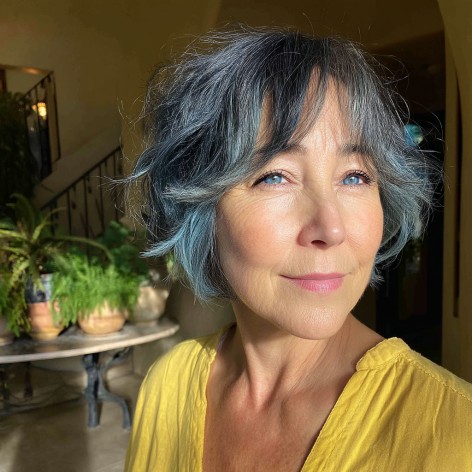 Textured Wavy Bob with Subtle Blue Highlights
