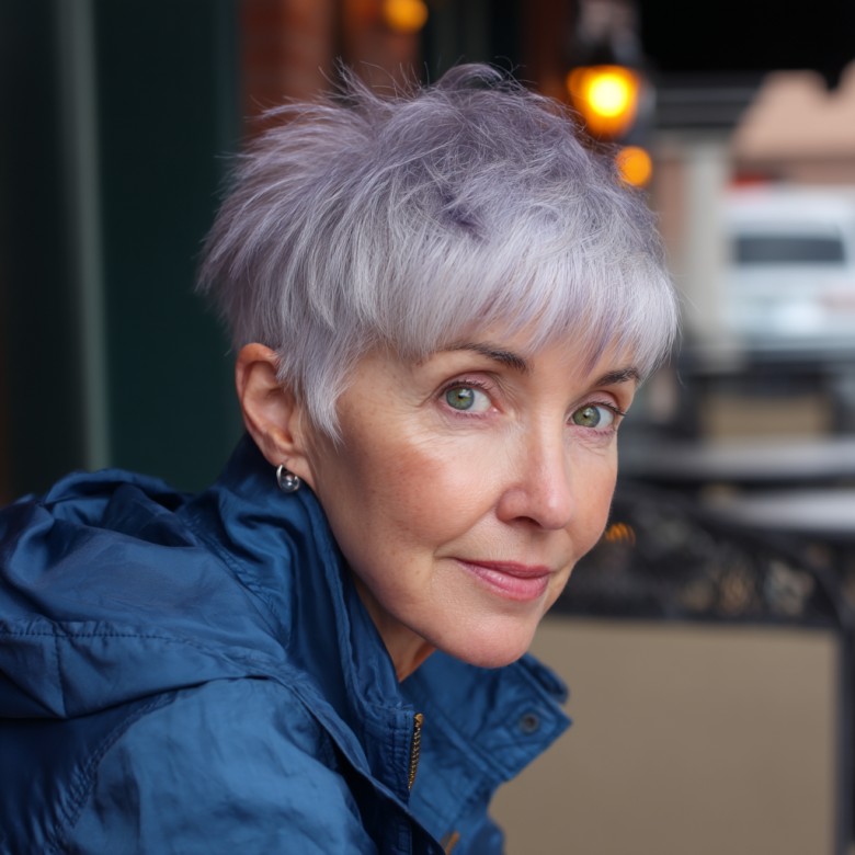 Chic Textured Pixie with Light Lavender Tones
