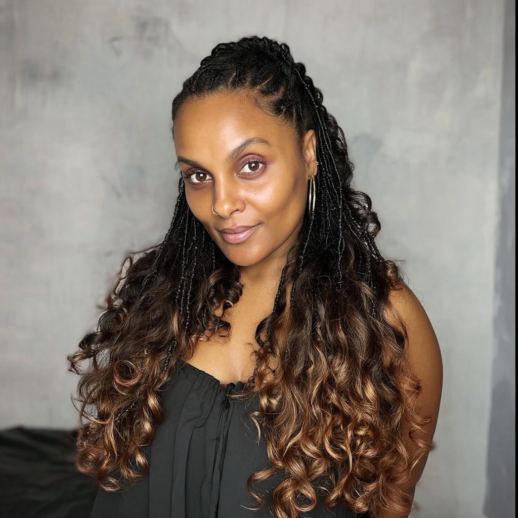 Elegant Curly Braids with Ombre Highlights