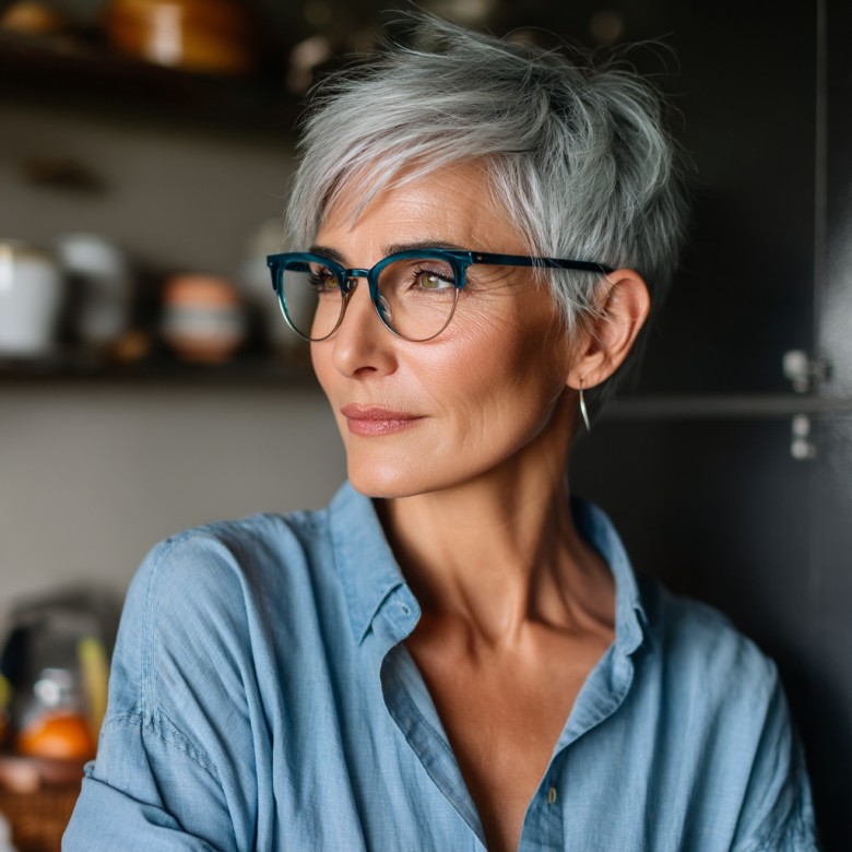 Softly Layered Silver Pixie with Textured Ends