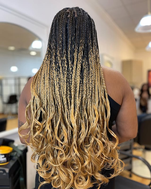 Stunning Ombre Curly Box Braids with Defined Ends
