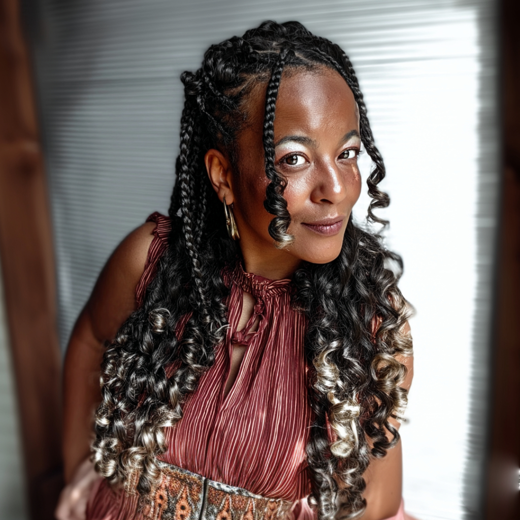 Stylish Half-Up Curly Braids with Defined Curls