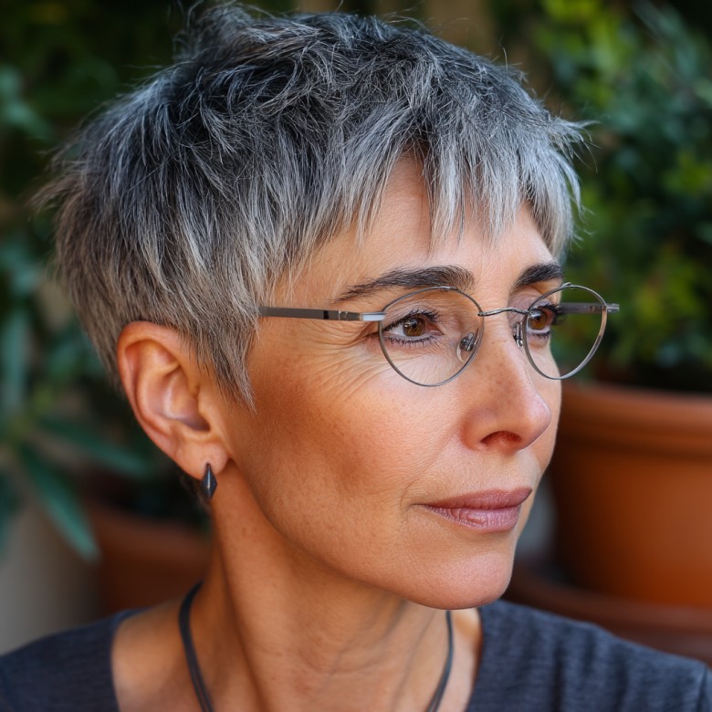 Textured Silver Pixie Cut with Subtle Layers