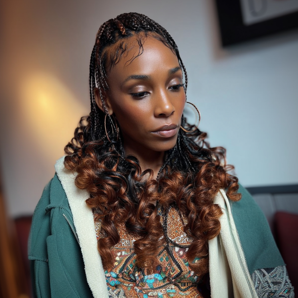 Trendy Half-Up Curly Braids with Ombre Ends