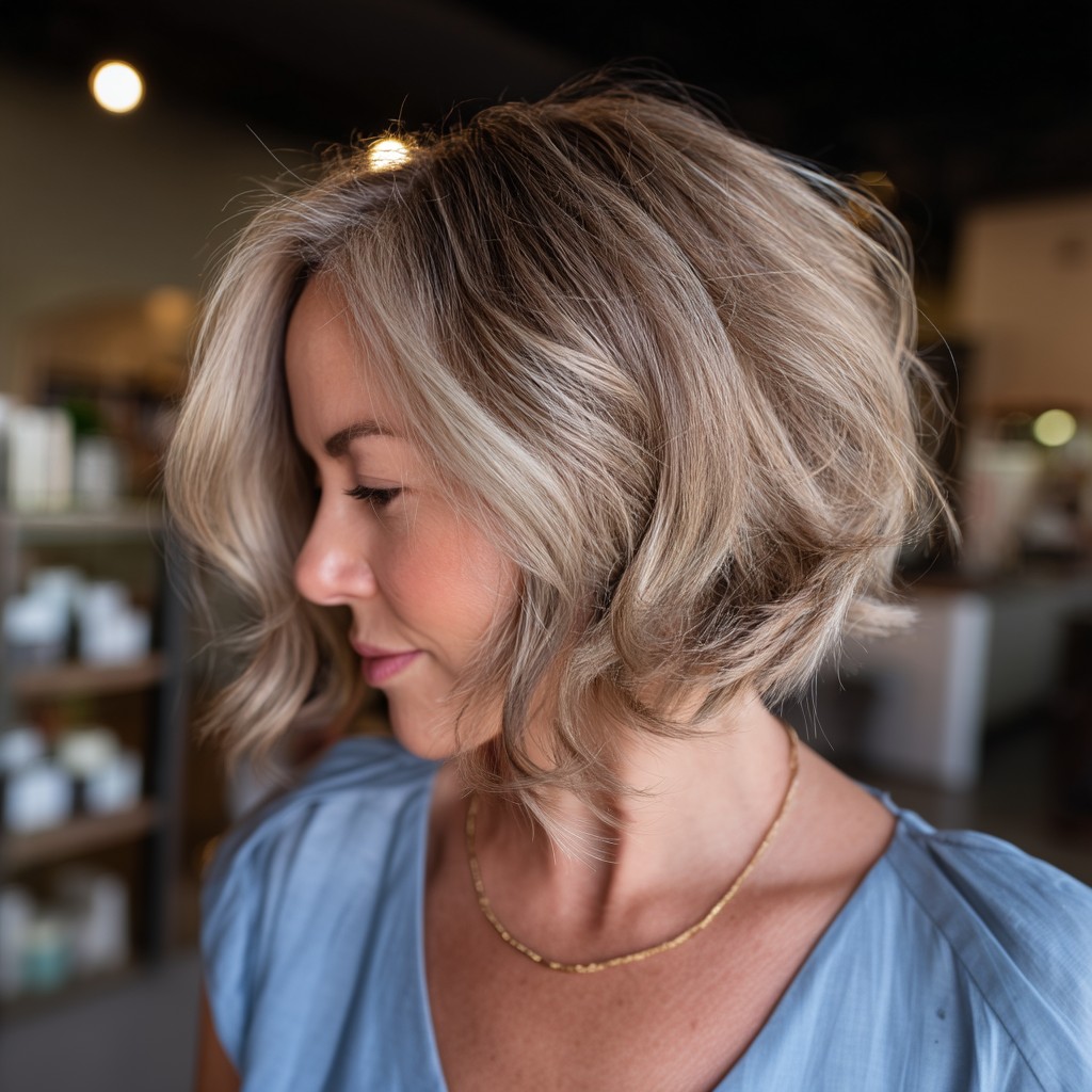Chic Mushroom Blonde Textured Bob with Loose Curls