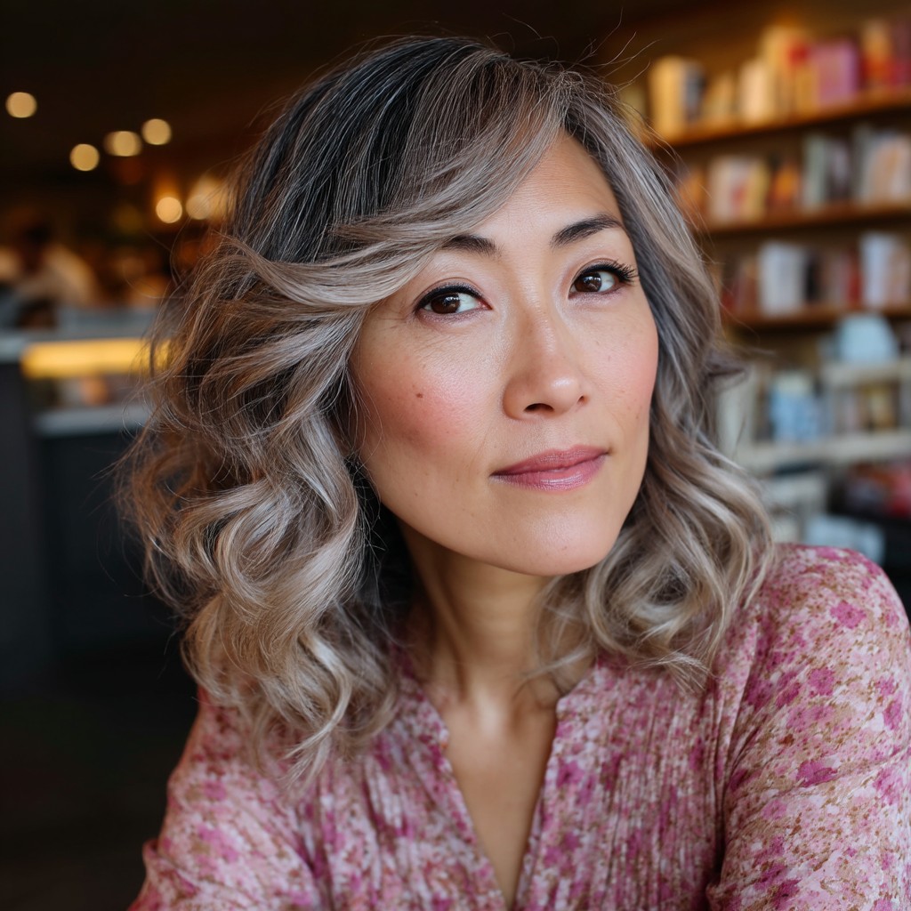 Elegant Mushroom Blonde Curls with Soft Layers
