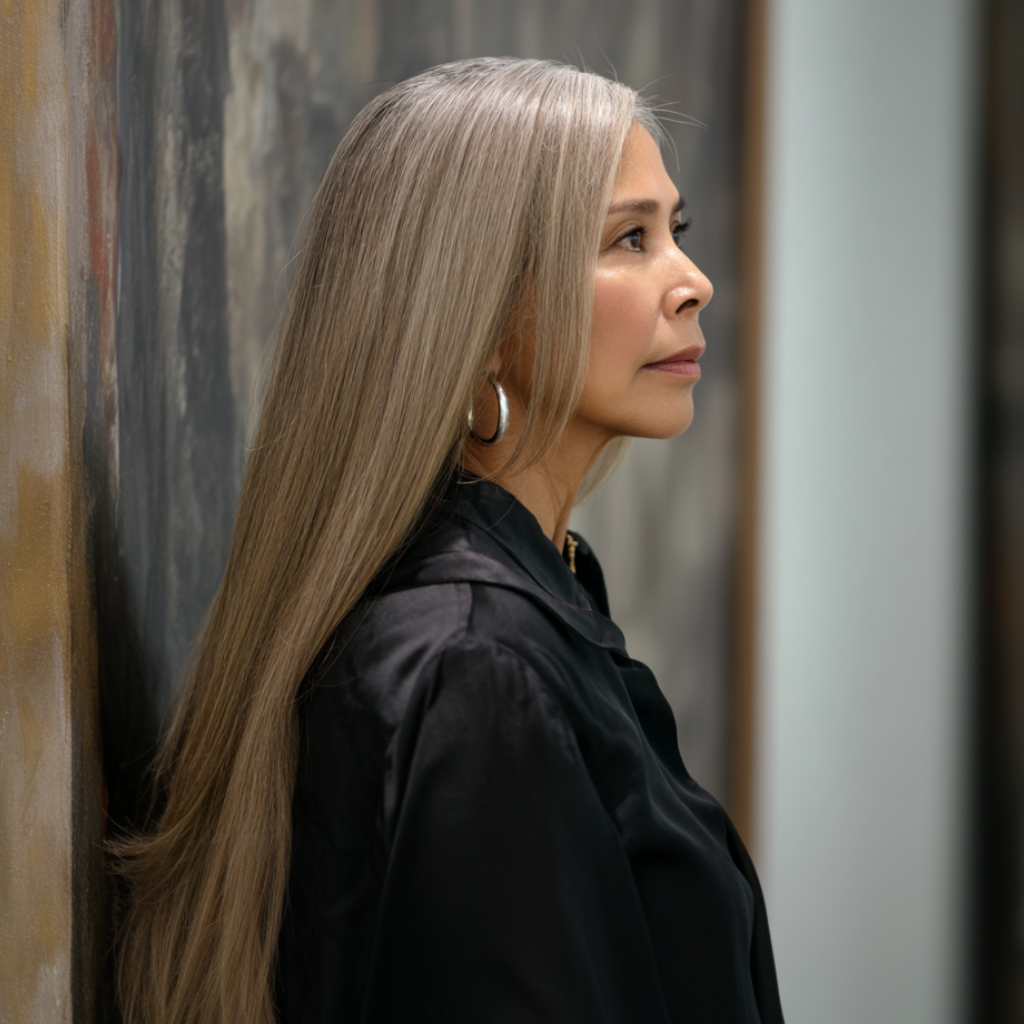 Elegant Mushroom Blonde Long Layers with Subtle Shine