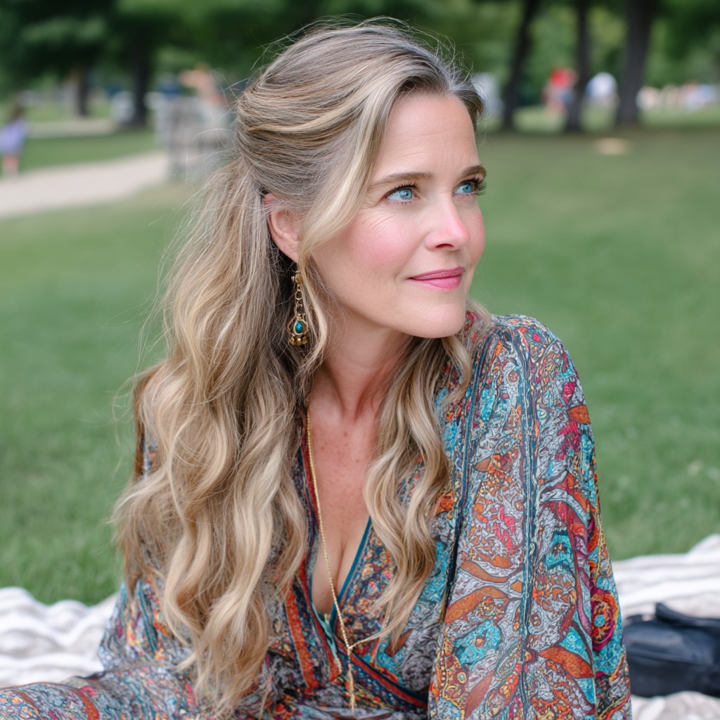 Radiant Mushroom Blonde Half-Up Hairstyle with Soft Waves